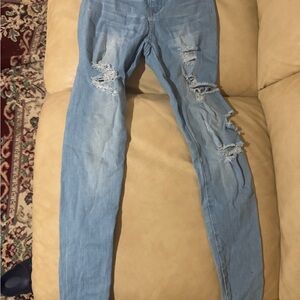 Wax Jean Women's Ripped Light Blue Skinny Jeans